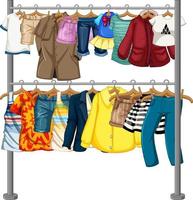Many clothes hanging on clothesline vector