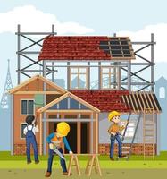 Building construction site with workers vector