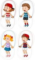 Set of different kids jumping rope vector