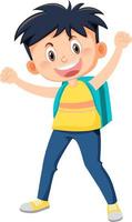 Male student cartoon character with backpack on white background vector