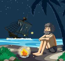 A man on deserted island isolated vector