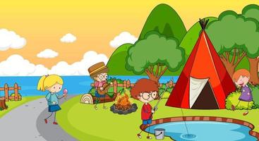 A simple camp with kids in nature background vector