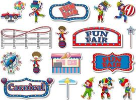 Sticker set of amusement park and fun fair objects