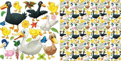 Seamless background with ducks and ducklings vector