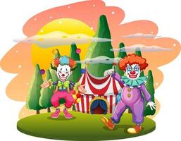 Isolated outdoor scene with clown cartoon characters vector