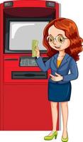 mujer de negocios retirar dinero de cajero automático vector