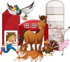 Farming theme with many animals vector