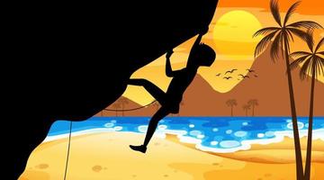 Silhouette rock climbing background vector