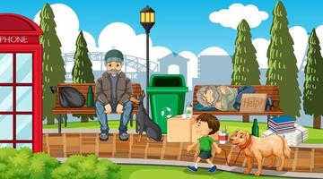 Outdoor scene with homeless people vector