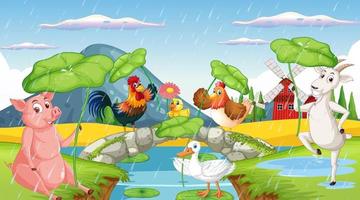 Farm background with happy animals vector