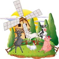 Happy animals in farm cartoon vector