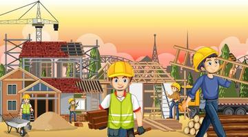 Building construction site with workers vector