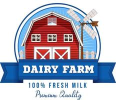 etiqueta de granja lechera con dibujos animados de granero vector