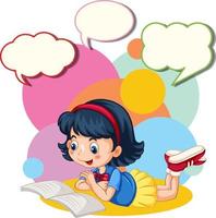 Speech bubble template with girl reading vector