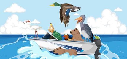 Wild animals on a boat vector