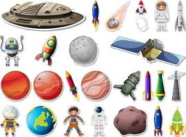 Sticker set of outer space objects and astronauts vector