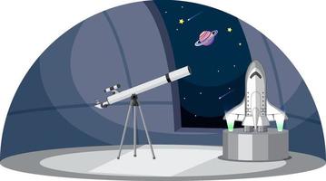 Astronomy theme with telescope and spaceship vector