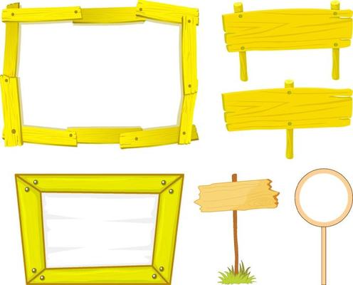 Set of wooden sign banner in yellow colour