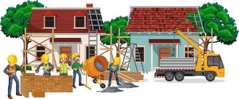 Isolated construction site with workers vector