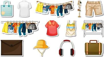 Sticker set of clothes and accessories vector