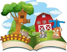 Opened fantasy book with cute animals vector