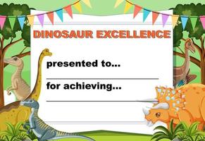 Dinosaur certificate template in cartoon style vector