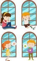 Set of simple kids cartoon characters vector