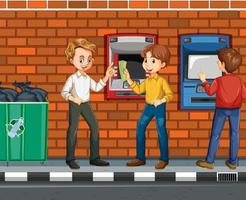 ATM machine street scene with people vector