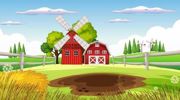 Farm background with barn and windmill vector