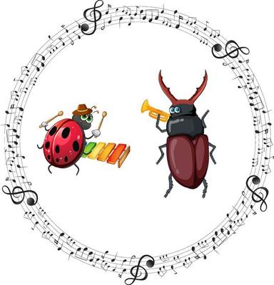 Ladybug and beetle playing music