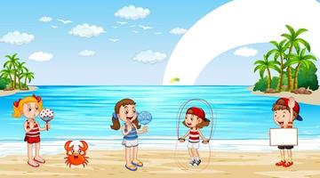 Children playing on the beach vector