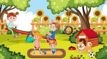 Happy children playing at playground vector