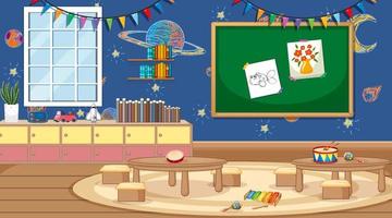 Scene of classroom with tables and board vector