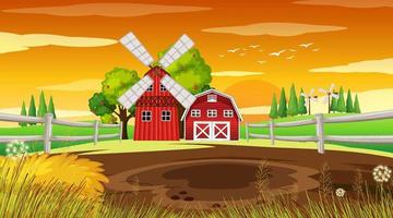 Farm background with barn and windmill vector