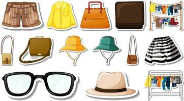 Sticker set of clothes and accessories vector