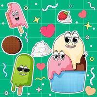 Set of funny food and dessert characters vector