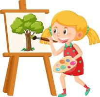 Cute girl painting on canvas vector