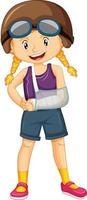 A girl broken arm on white background vector