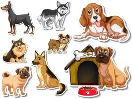 Sticker set of different dogs cartoon vector