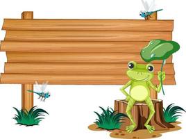 Blank wooden signboard with frogs vector