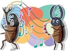 Group of beetle playing music together vector