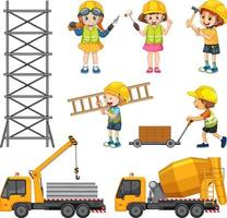 Set of construction site objects vector