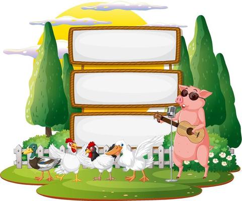 Empty banner template with farm animals