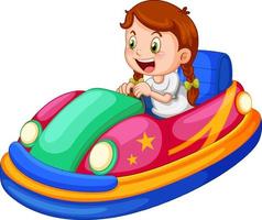 una chica conduciendo un coche de choque en un diseño de dibujos animados vector