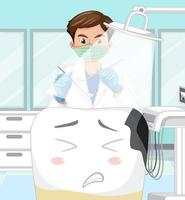 Dentist holding instruments and examining teeth decay in clinic vector