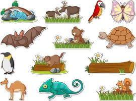 Sticker set of cartoon wild animals vector