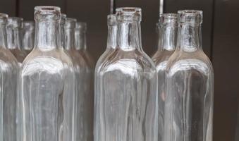 Old empty bottles in a close up view. photo