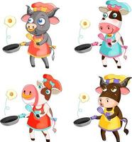conjunto de personajes de dibujos animados de animales cocinando el desayuno vector