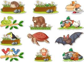 conjunto de pegatinas de dibujos animados de animales salvajes vector
