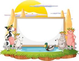 Empty banner template with farm animals vector